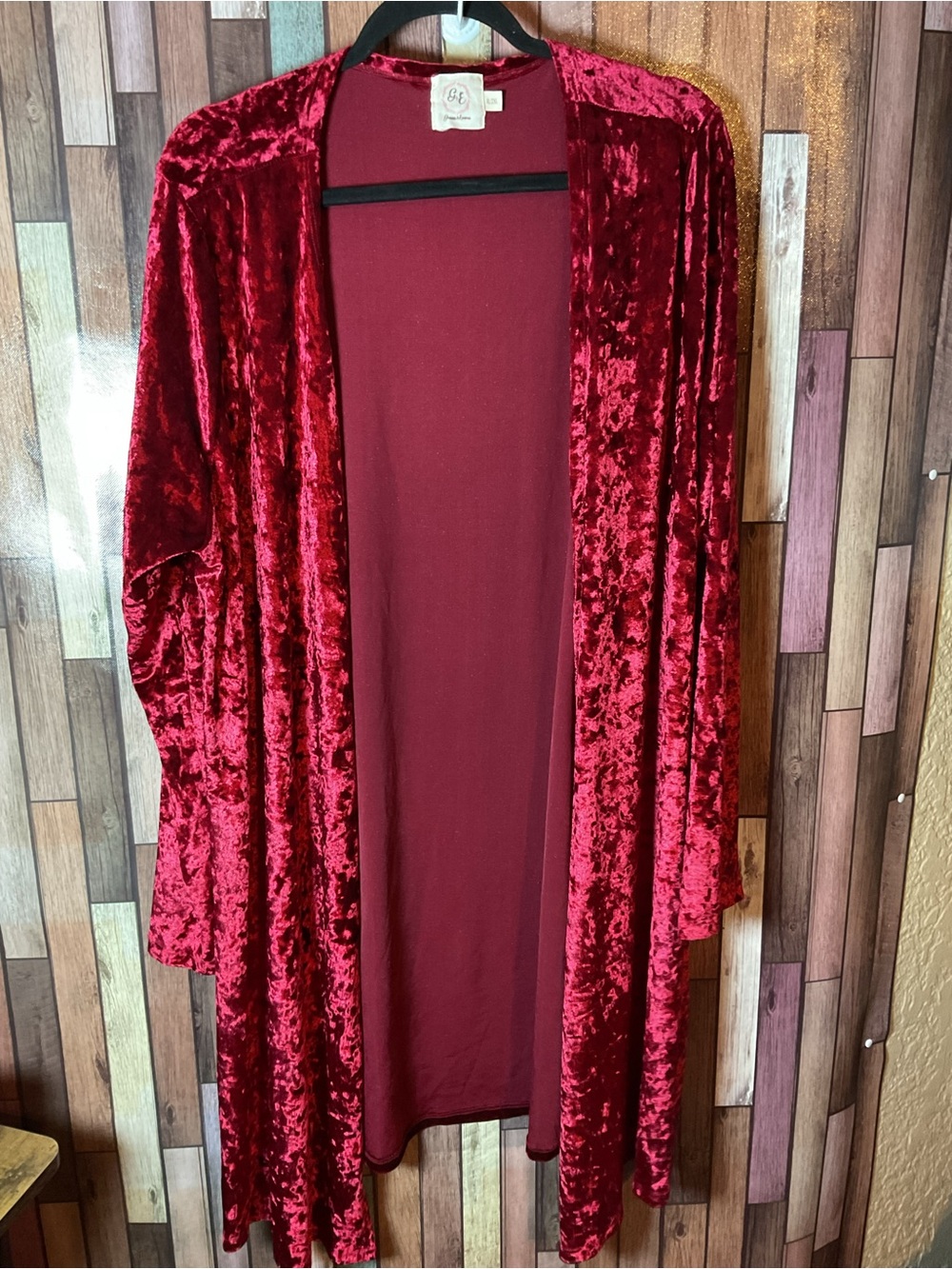 Women’s Red Velvet Long Sleeve Duster Cardigan Grace & Emma Size XL/2XL